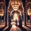 Placeholder: Hyper Realistic Men Praying & Ramadan Lights inside a beautiful mosque at night