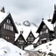 Placeholder: Snowy mountain hill in zermatt. Tiny house in the middle: interesting architecture. Different and unique but still fits into place with the other, typical swiss huts with dark wood and stone.