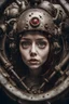 Placeholder: Closeup Girl with big eyes, fullbody, dieselpunk, valves rising from the ground, the perspective looking up from the bottom of an empty well , Underwater 8k, macro photography by <John Kenn Mortensen>, darkred tones,