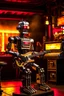 Placeholder: A hard rock robot hosts a radio show in a burning club