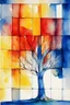 Placeholder: Abstract watercolour painting of a tree in the style of mondrian