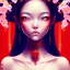 Placeholder: comic style, portrait of a Chinese woman, cute, fantasy, with flowers in her hair, big eyes, cute red nose, freckles