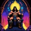 Placeholder: style is lite brite art, luminous and colorful designs, pixelated compositions, retro aesthetic, glowing effects, creative patterns, interactive and playful, nostalgic charm, vibrant and dynamic arrangements. Conan the barbarian on the throne with all his iconic glory