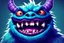 Placeholder: closeup of a smiling monster's face, big teeth, fur, bumps and horns, my pet monster inspiration, urban character design