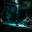 Placeholder: underwater images in a deep dark icy cave