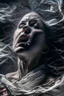 Placeholder: A beautiful woman is gasping for air as she is cought up in Multiple entanglements between a twisted thin piece of cloth as part of many twisted and spiraling branches disappearing into the distant mist, epic photo, sharp on highly detailed skin with wrinkles and high contrast, photorealistic, 4K, 3D, realism, hyperrealism, detail, good lighting, detailed texture, modern photography style, 3D, 4D, 4K