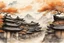 Placeholder: Tang Dynasty, streets of ancient Chinese city, Art Nouveau houses, trees, clouds, autumn, watercolor, calligraphic lines, pen drawings, black ink, intricate details, color,