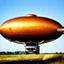 Placeholder: award winning photograph of a steampunk house-fly ufo dirigible designed by only one vehicle per image painted metallic orange traveling at a high rate of speed, jet intake off of front center of vehicle and jet exhaust out the rear bilaterally symetrical, more a high speed road vehicle