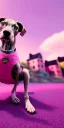 Placeholder: Snoop dogg, sitting. a chair. pink houses, pink sky, pink smoke, trees, outdoors. Groove street. 28mm