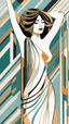 Placeholder: Esboço linear do corpo de uma mulher, with her arms cover her chest line fluid abstract, art style by Coco Vandi, retro minimal, trendy art, art style by Eckhart Tolle and Fabio Hurtado