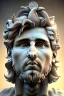 Placeholder: Ultra Realistic image, Roman sculpture, white marble material, Lionel Messi, sun radial crown, chisel style, waist up portrait, epic, celestial, cinematic lighting, God light, god rays, 4k resolution, smooth details, ornate details, soft lighting, unreal engine 5, marble background.