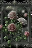 Placeholder: 63. beautiful landscape elegant blooming pink roses and daisies, lots of greenery, sequins, dew filigree, smoke fractal, spiral space outside the window, hyperrealism, glitter, glare, hyperdetalization. vintage, inlaid outline in black pencil, aesthetically pleasing, beautiful, realistic, high resolution, high detail