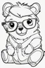 Placeholder: Outline art for cute coloring pages with bear with glasses, full body, white background, sketch style, only use outline, clean line art, no shadows and clear and well outlined.