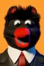 Placeholder: Waist up muppet Portrait, Kim Jong-un muppet doll, black suit, photo studio, red background, unreal engine 5, concept art, art station, ray tracing, lumen lighting, ultra detail, volumetric lighting, 3d.