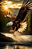 Placeholder: An image capturing a majestic eagle in flight, gripping a large fish in its talons as it soars above a winding river. The sunlight glistens on the water below, and the eagle's powerful wings spread wide against the sky. The scene showcases the eagle's incredible hunting prowess and the dynamic beauty of the natural world.