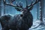 Placeholder: Shadow symbiote in 8k realistic anime drawing style, Deer them, human model, blue neon crystal antlers deer, fantasy snow forest, intricate details, highly detailed, high details, detailed portrait, masterpiece,ultra detailed, ultra quality