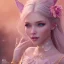 Placeholder: fairy, smiling, pink, blonde hair, beautiful, whole face, hyperrealism, masterpiece, expert, cinematic lighting, sharp focus, 8K, pastel, macro lens, woman, detailed, flower