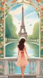 Placeholder: a painting of a girl in front of the eiffel tower, paris background, portrait of paris, romance book cover, cute storybook illustration, french girl, with eiffel view, by Lü Ji, paris, eiffel tower, promotional poster art, as a tarot card, a beautiful artwork illustration, romanticism art style, children's book cover, nouveau painting, infp girl