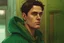 Placeholder: A dark-haired man, brown eyes, green hoody, Oil portrait, lichtenstain style, comic style