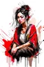 Placeholder: Full body Portrait of A beautiful woman with long braided hair brown eyes crimson lips nice pointed nose, in saree pastels art by Russ Mills , flowing brush strokes