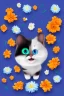 Placeholder: Blue and orange chibi pixar cats with big lifelike eyes and flowers