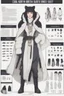 Placeholder: A dnd character sheet. A woman dressed for the cold north dressed in dark furs, with black hair