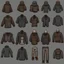 Placeholder: Sprite sheet, clothing, pants, shirt, hat, cap, shoes , icons, survival game, gray background, ,
