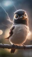 Placeholder: bird getting hit by lightening, with big disturbed eyes,bokeh like f/0.8, tilt-shift lens 8k, high detail, smooth render, down-light, unreal engine, prize winning