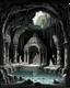 Placeholder: A black grotto with watery springs temple designed in Bayeux tapestry painted by Giovanni Battista Sassi