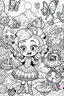 Placeholder: coloring pages for kids, Texto " Lisbeth Del Valle " en alta definición, caracterizado al estilo de Cute hello kitty, halloween y flores, ilustración, mariposas,renderizado 3d, vibrante, 3d render, typography, cartoon style, thick lines, low detail, black and white, no shading, --ar 85:110