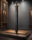 Placeholder: picture of a billhook-sword on a display-stand in a museum. hyperrealism 4K ultra HD unreal engine 5 photorealism.