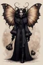 Placeholder: Jean-Baptiste Monge style 19th century hand drawn full body portrait dark gothic fantasy illustration of a walking hybrid Polyphemus moth goth girl, with highly detailed facial features with large multi cellular eyes, drawings, 8k, vibrant natural colors,