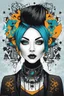 Placeholder: Create a wild, imaginative, goth punk girl with highly detailed facial features, in the vector graphic style of Nirak1,Christopher Lee, and Cristiano Siqueira, utilizing simple shapes and vibrant colors