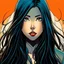 Placeholder: Teenage girl with long black hair, brown eyes front facing, looking into the camera, marvel comic book style,