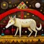 Placeholder: Abstract surreal art, by Jack Yerka and Colin McCahon and Victor Pasmore and Gabriel Pacheco, nostalgic long-limbed wolf in sheep's clothing, hypocrisy of fairy tales, geometric shapes, braille glyph textures