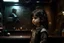 Placeholder: Little girl with dark hair in Cyberpunk wunderkammer painted by Rembrandt, unsane details, soft colors