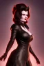 Placeholder: Geena Davis as evil queen in black leather, leather, busty, cleavage, angry, rage, stern look. character design by cory loftis, fenghua zhong, ryohei hase, ismail inceoglu and ruan jia. unreal engine 5, artistic lighting, highly detailed, photorealistic, fantasy