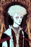 Placeholder: Emo, albino, teen, goat horned, satyr, alchemist, in the style of Harry Clarke