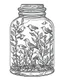 Placeholder: birds on tree life in jar minimalistic, line art, background, vector, svg, coloring book page style, black outline on white background