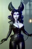 Placeholder: Mae West as evil queen in black leather, leather, busty, cleavage, angry, stern look. character design by cory loftis, fenghua zhong, ryohei hase, ismail inceoglu and ruan jia. unreal engine 5, artistic lighting, highly detailed, photorealistic, fantasy