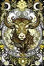 Placeholder: taurus zodiac sign | centered | symmetrical | key visual | intricate | highly detailed | iconic | precise lineart | vibrant | comprehensive cinematic | stars I alphonse mucha style illustration | very high resolution | sharp focus | poster | no watermarks, plain background