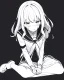 Placeholder: hurt, black and white, anime girl sitting with full-black background