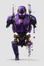 Placeholder: Human Like Cyborg, Royal purple and Gold, Combat Robot, Dangerous, Strong, Destroyed, Inside a Vat of Liquid