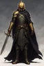 Placeholder: A commander with a black cloak and a long coat with long combat boots and a long spear with his Helmet is golden under his cloak