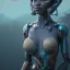 Placeholder: portrait,beautiful african robotic sirene, post-apocalyptic in a cyberpunk city, realistic, intriacte detail, sci-fi fantasy style, volumetric lighting, particales,highly detailed,cinematic, deep blue.