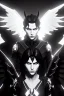 Placeholder: angel, demon, angel demon hybrid, half angel, half demon, black angel wings, white demon wings, black and white, balance, horns, armor, noble clothes, black and white armor, black and white clothes