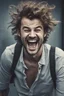 Placeholder: deranged laughing man with messy hair and stubble