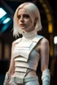 Placeholder: fit female model blond in white strap bandage outfit leeloo style fifth element