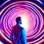 Placeholder: A man stands in front of a galaxy glowing tunnel in different colors, deeper into the metaverse we go, an open portal to another dimension, infinite quantum portal, the encrypted metaverse, the image is futuristic, surreal cyberspace, the approaching singularity, entering a quantum wormhole, portal dimensions , Cosmic Energy Threads, Futuristic Digital Art, Inner Hyperspace, Holographic Projection