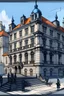Placeholder: 2D platform game design, the plot takes place at the Academy of Fine Arts in Wrocław in an old building, in the background you can see paintings and sculptures of characters